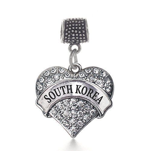 Inspired Silver - Silver Pave Heart Charm for Bracelet with Cubic Zirconia Jewelry