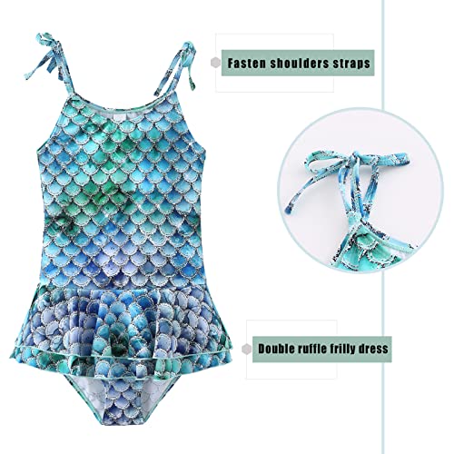Image of Girls Leopard Swimsuits Hawaiian Ruffle One Piece Bathing Suit Skirted Swimwear for Kids 3-16 Years