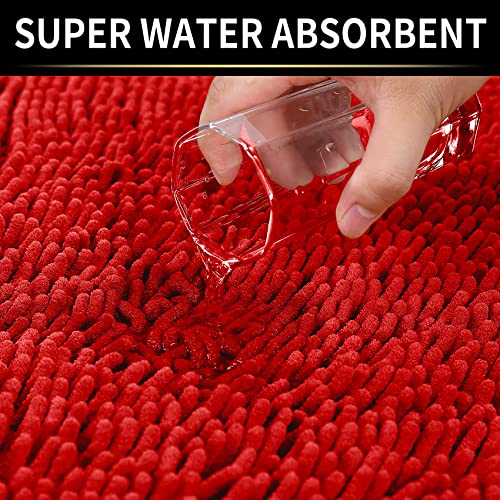 Ygnnjy Chenille Bathroom Rugs, Water Absorbent And Soft Plush Bath Mat Dry Fast Machine Washable Non-Slip Bath Rug For Tub, Shower, And Room (Red, 16"×24") #TOP3