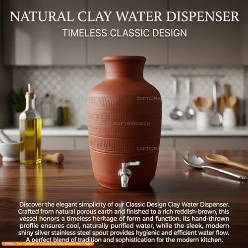 Image of 15 L Mitti Matka for Water with Tap - Natural Cool Clay Pot Dispenser, Traditional Drinking Pani Ka Matka, Earthen Ke Wala Vessel and Summer Hydration