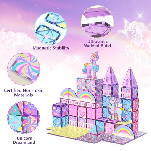 GobiDex Magnetic Building Blocks Unicorn Toys for Girls, Princess Magnetic Tiles Building Toys for Kids Ages 3-5 4-8, STEM Sensory Toddler Game Birthday Gift for Girls Boys Ages 3+ - image 5