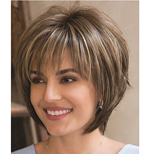 LANDI Short Brown Wigs for Women - Fashion Short Wigs American Women Brown Wigs Hair Heat Resistant Synthetic Full Wig LD025