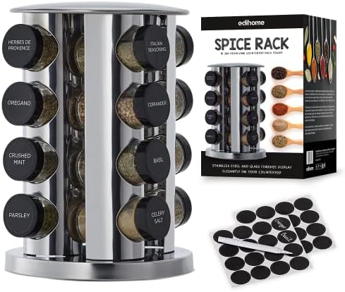 edihome, Especieros para Cocina, 16 Botes Especias, con Tapas y d...