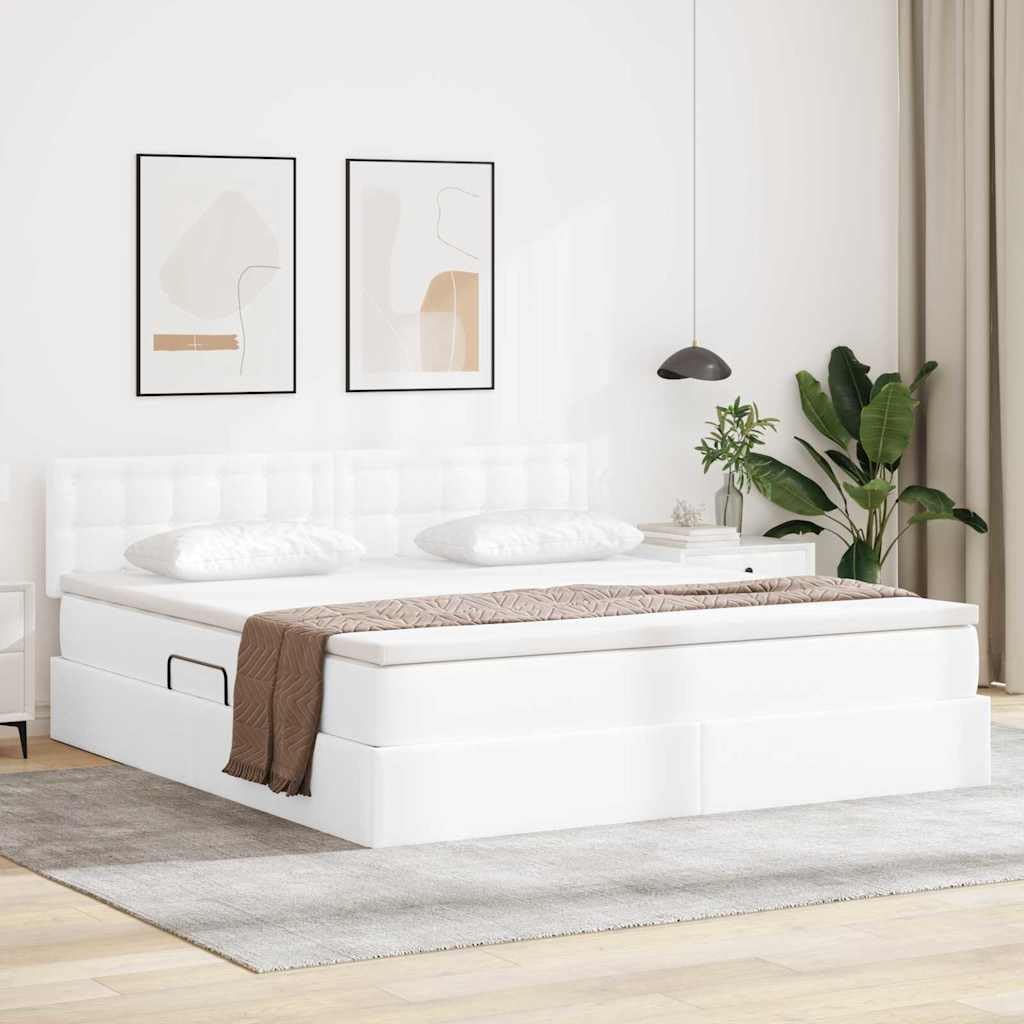 Łóżko z pojemnikiem ze skóry ekologicznej nowoczesne 180x200 cm Biały