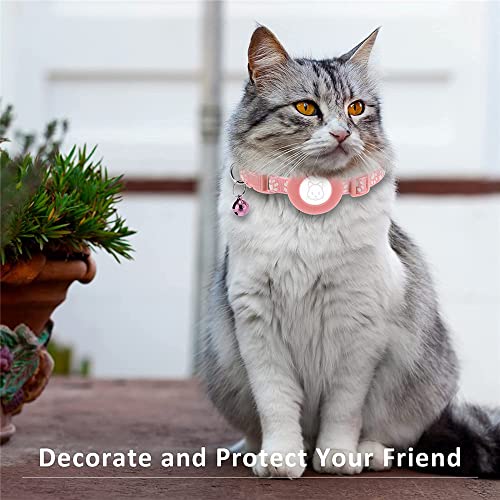 Image of Airtag Cat Collars, 2Pack Reflective Personalized Air Tag Cat Collar with Breakaway Safety Buckle and Bell, Adjustable Cat Collar with Airtag Holder for Small Pets Pink