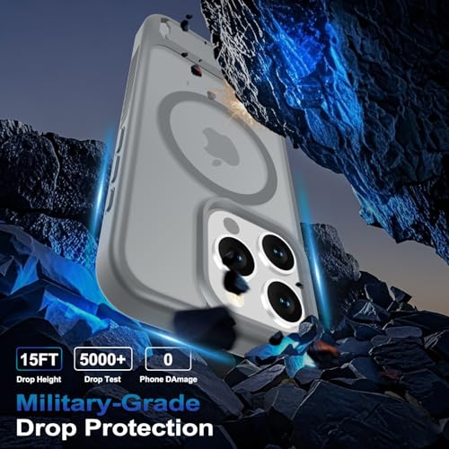 RMOCR for iPhone 15 Pro Case with Screen Protector+Lanyard Wrist Strap,Magnetic Translucent Matte Rugged Slim Phone Cover Built in Invisible Kickstand [Fit for MagSafe],Grey - image 4