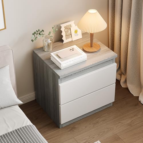 DAYONG Bedside Table Modern Nightstand with 2 Drawer Sofa Side Table with Enhanced Storage Capacity Wooden Night Stand for Bedroom Living Room Small Spaces (Grey)