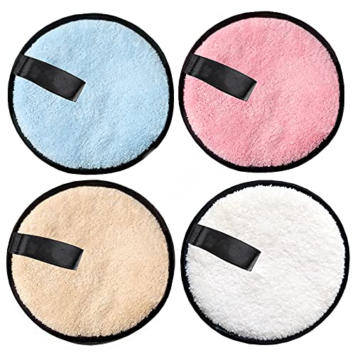 Makeup Remover Pads, BYVUTE Reusable Cotton Rounds Cosmetic Pad Microfiber Make Up Remover Puff Soft Eco-Friendly Machine Washable All Skin Types Four Colors Set Bigger Size (Black)