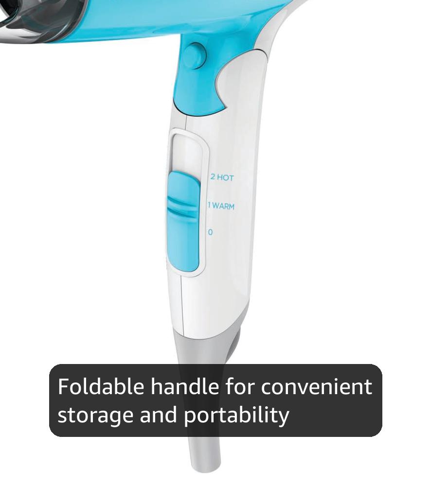 Havells HD3151 1200 W Foldable Hair Dryer; 3 Heat (Hot/Cool/Warm) Settings Including Cool Shot Button; Heat Balance Technology, Turquoise