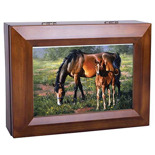 Cottage Garden Pretty as a Picture Horse and Colt Wood Finish Jewelry Music Box - Plays Tune You are My Sunshine