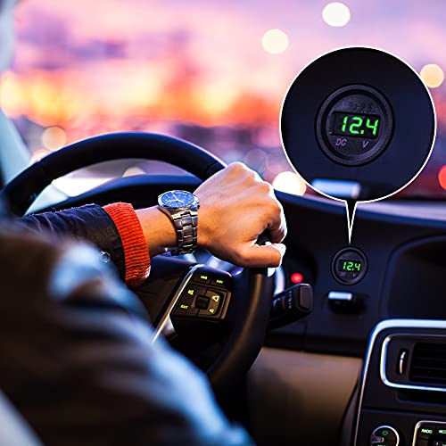 2 Pieces Direct Current 12V Car Voltage Gauge Led Display Waterproof Voltmeter Digital Round Panel Voltmeter Compatible With Vehicle Motorcycle Truck Camper Atv Utv Car Boat Marine (Green Digital) #TOP6