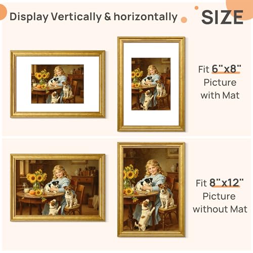 Image of upsimples 8x12 Picture Frame, Vintage Frames Decor, 1Pack Gold | Fit 6x8 and 8 x 12 Photo, Wall or Tabletop Display, Antique-style Decoration, Rustic Farmhouse Decor, For Weddings