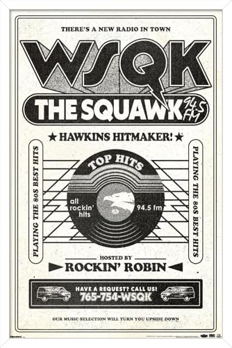 Trends International Netflix Stranger Things: Season 5 (2025) - WSQK The Squawk Wall Poster, 34L x 22.4W, White Framed Version