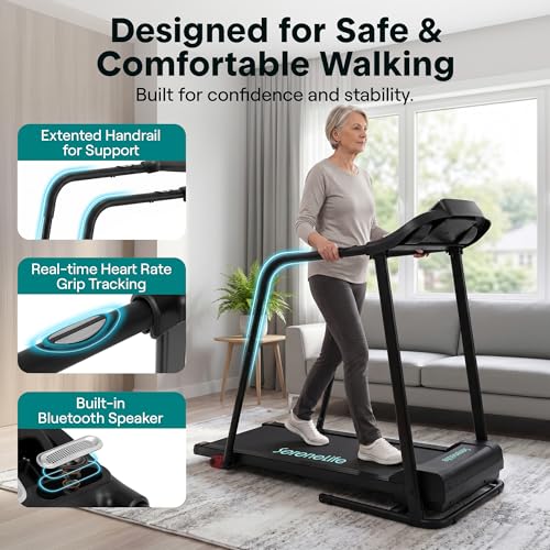 Image of SereneLife Electric Folding Treadmill Exercise Machine - Smart Compact Digital Workout Fitness Trainer w /Bluetooth App Sync, Manual Incline Adjustment, for Walking, Running, Gym