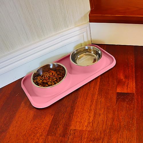 L.D.Dog Katzenfutternäpfe, Katzennäpfe, rutschfest und auslaufsicher, Silikonmatten mit Ständer, herausnehmbare Edelstahl-Futter- und Wasserschalen für Katzen (Pink)