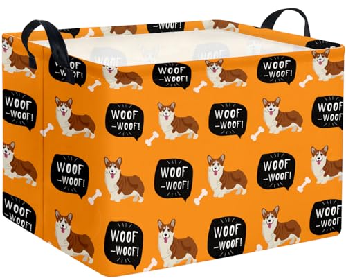 Image of Woof Dog Basket Storage Bin, Orange | For Chew Toys, Pet Supplies Organizer, Pet Organizer, Dog Room Decor