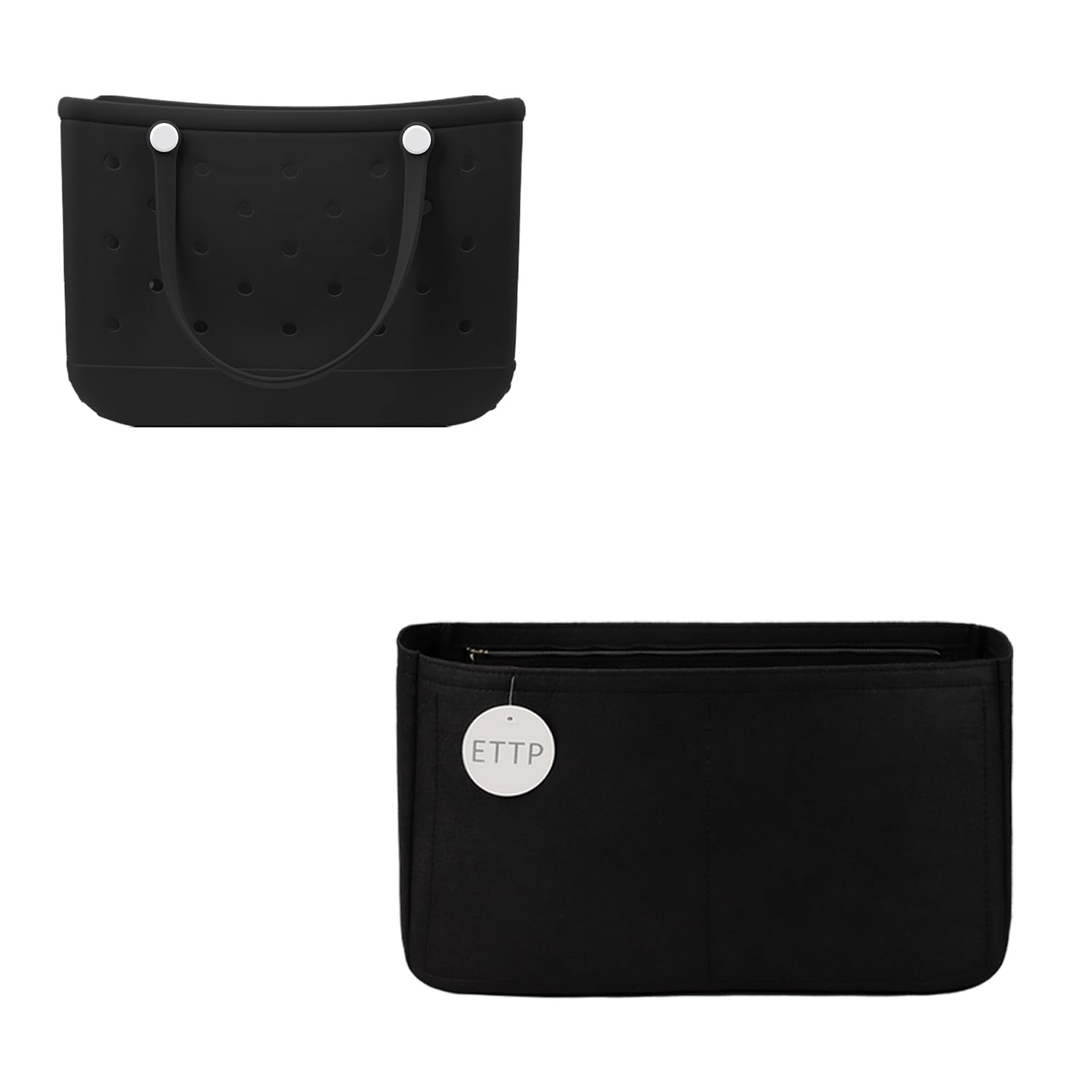ETTP Rubber Beach Bag Organizer Compatible with Bogg Bag X Large Open Tote Bag,Divider Pouch for BOGG BAG Accessories Purse Organizer Insert (Black,