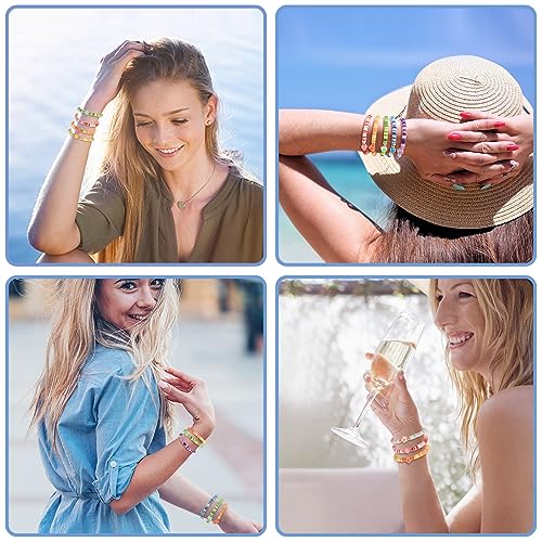 Yowivon Colorful Friendship Bracelets Set Preppy Flower Heart Star Evil Eye Beaded Pearl Clay Bead Bracelets4