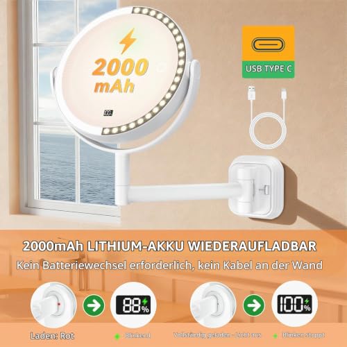 Auxmir Kosmetikspiegel mit Licht, 1X/30X Schminkspiegel Wandmontage – Ansicht 2