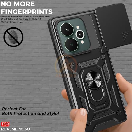 Image of Armor Bumper Back Cover Case for Realme 15 /15 pro 5G Rotating Camera Cover, Ring Holder & Kickstand | Heavy Duty & 360 Degree Protection Realme 15 /15 pro 5G Back Cover (Black)