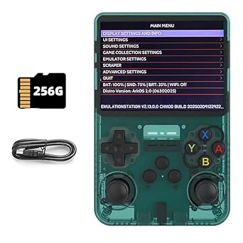 VILCORN 256G R36S Retro Handheld Game Console 50+Simulators 3.5 Inch Screen Portable Gaming Handheld Player Support Arkos Linux System & One-Click Boost (green)