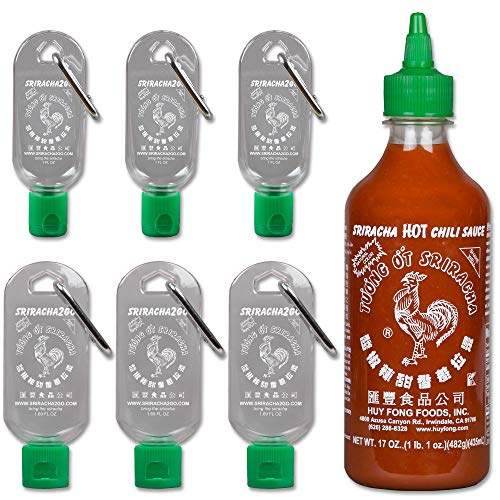 Sriracha2Go - Sriracha Gift Pack - 17 oz Sriracha Hot Chili Sauce Bottle + 3 Sriracha Keychains + 3 Mini Sriracha Keychain Set