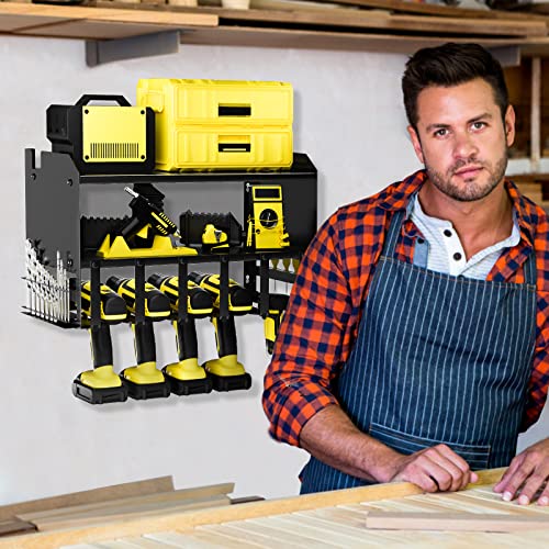 Coliben Power Tool Organizer Wall Mount, Max Load 200 Lb, Garage Utility Shelf & Organization Cordless Tool Storage Rack With 5 Drill Holders, Pegboard Shed Workshop Shelving, Father's Day Gift #TOP6