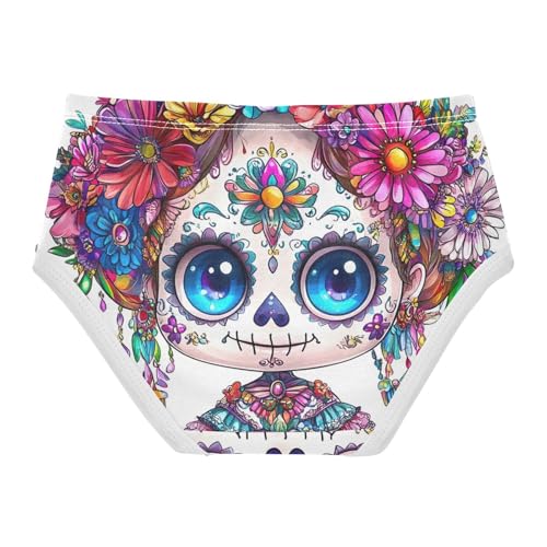 Toddler Briefs, Cute Female Sugar Skull Girls Cotton Underwear, 2T–8 Years2