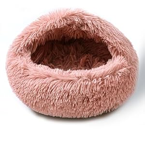 Cat Bed Calming Cat Beds,Indoor Washable Cat Bed，Anti-Slip Faux Fur Fluffy Cuddler Anxiety Cat Bed,Warming Cuddler Cushion Bed for Small Medium Dogs and Cats (Leather Pink, 20 * 20inch)