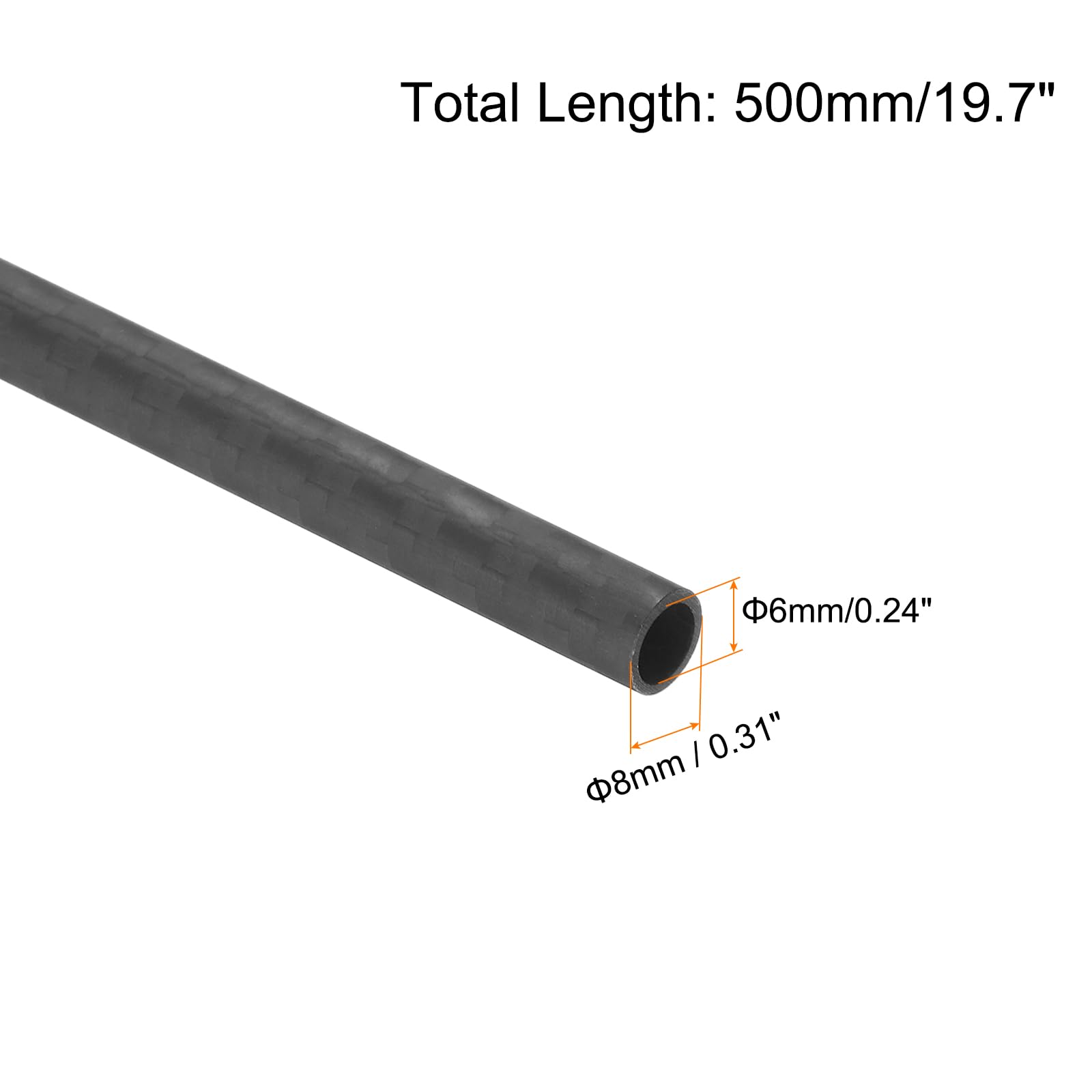 QUARKZMAN 4 Pcs Tube en Fibre de Carbone 6 x 8 x 500mm Surface Mate Tige 3K Enroulée en Rouleau en Carbone naturel Tubage Rond pour Avion RC Multicoptère