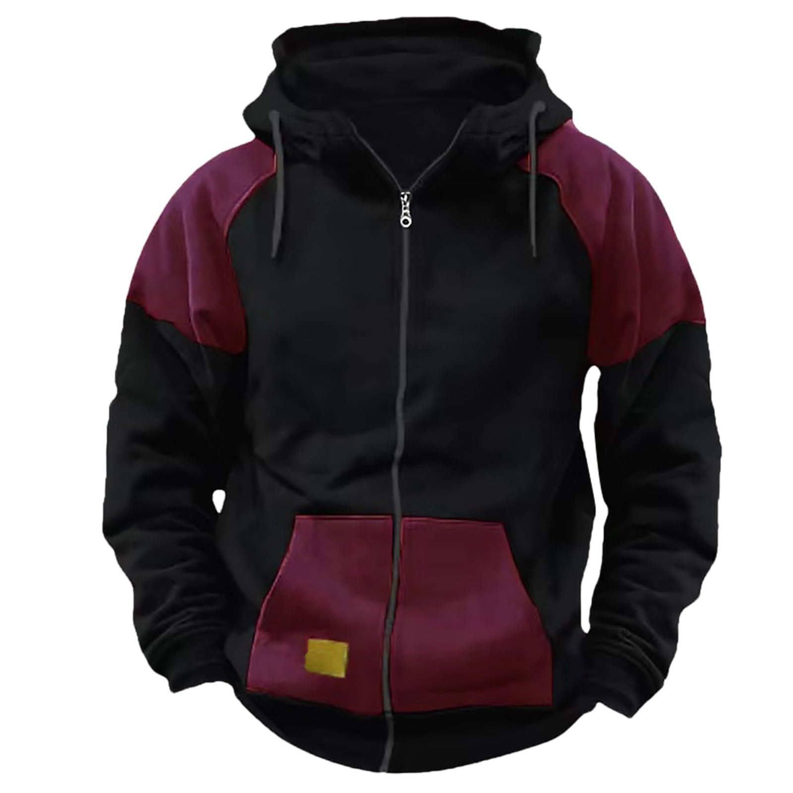 Generisch Giacca da uomo con cappuccio, da ciclismo, con chiusura lampo, per le mezze stagioni, con blocco colorato, oversize, per il tempo libero
