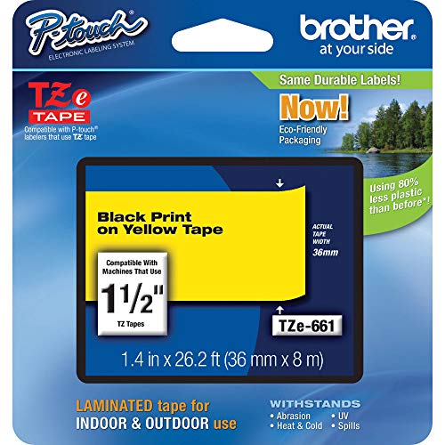 Brother TZe-661 Labelling Tape Cassette, 36 mm (W) x 8 m (L), Laminated, Brother Supplies - Black on Yellow