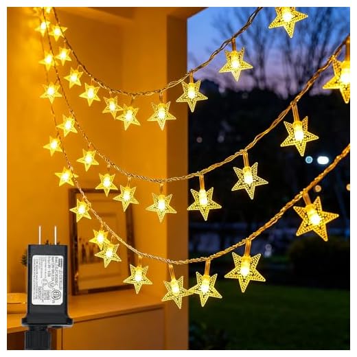 Twinkle Star 100 LED Star String Lights, 33FT Plug in Fairy String Lights Waterproof, Extendable for Indoor, Outdoor, Wedding Party, Christmas Tree, New Year, Ramadan, Garden Decoration, Warm White