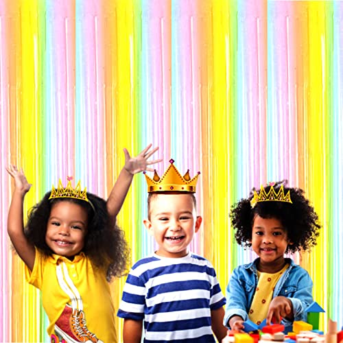 Image of 4 Pack Macaron Rainbow Foil Fringe Curtain Backdrop, 3.28Ftx8.2Ft Colorful Foil Fringe Streamers Curtains for Party, Photo Booth Props, Birthday, 2022 Graduation Decoration Supplies