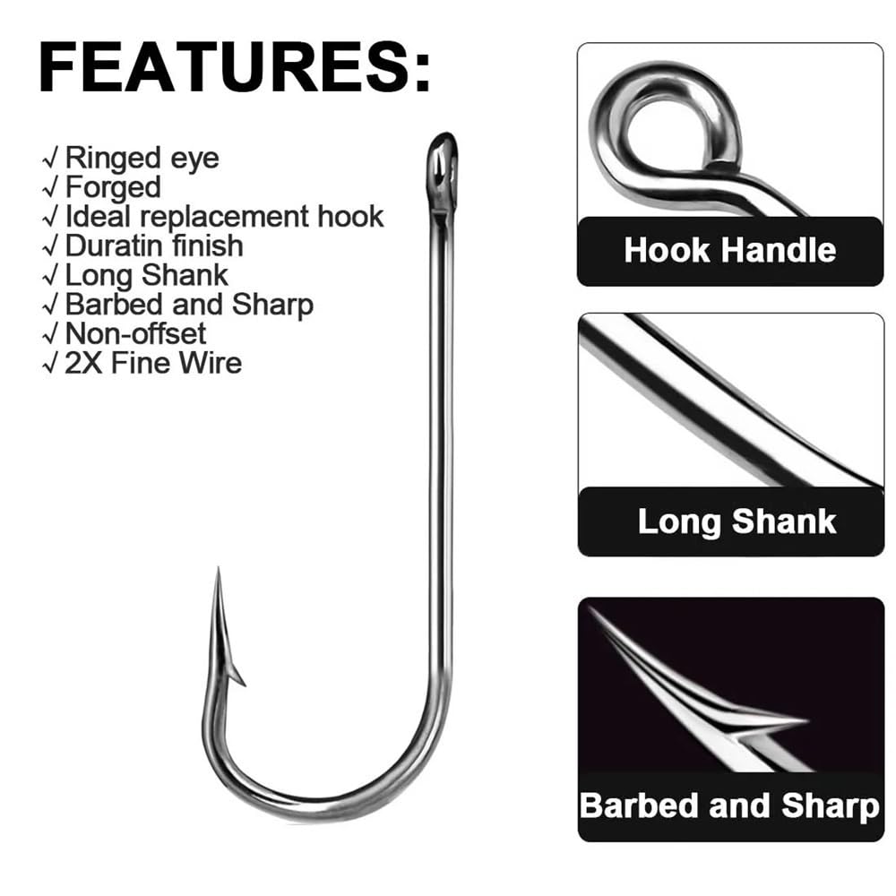 amo da pesca 50 pezzi di ami da pesca a gambo lungo for acqua salata, esche, porta esche, ami for pesce gatto, dentici, ami con ardiglione for attrezzature da pesca, argento ami per pesca a mosca(5)