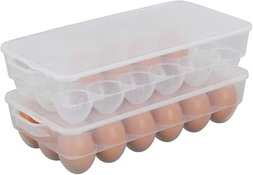 Begale Paquete de 4 recipientes transparentes para huevos con tapa, soporte para huevos cubierto de plástico para refrigerador, se adapta a huevos