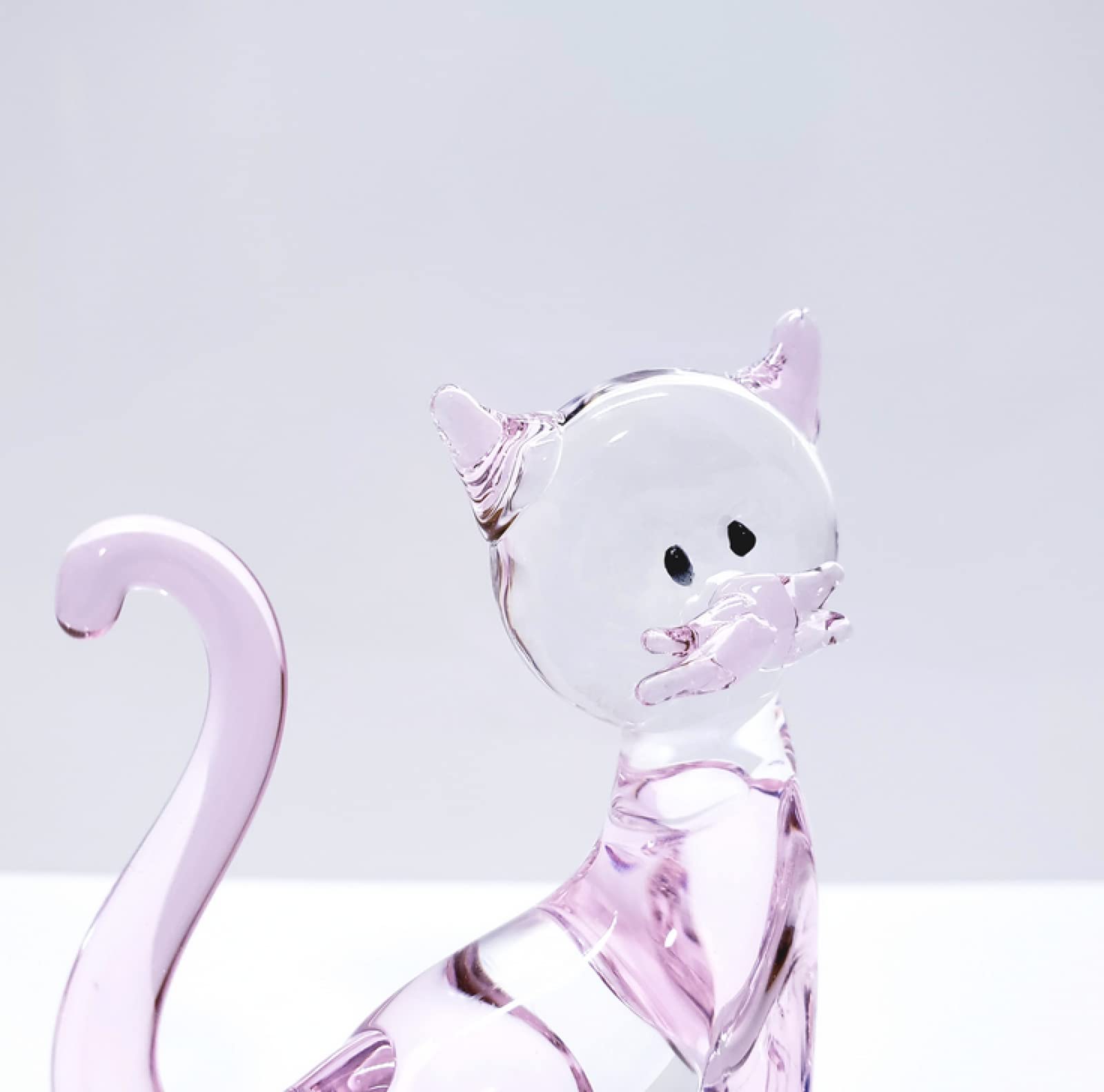 Ornamenti di cristallo Gatto rosa con base Figurina animale in vetro artificiale Regalo di nozze di compleanno fatto a mano Tavolo da pranzo vivente Decorazioni per la casa