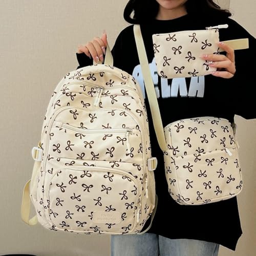 3pcs Bow Backpack Bags Set, Bow Backpack for Women, Cute Girl Backpacks for School, Pink Bow Backpack (Red)3