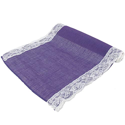 BambooMN Purple 15" x 88" Vintage Lace Burlap Table Runner