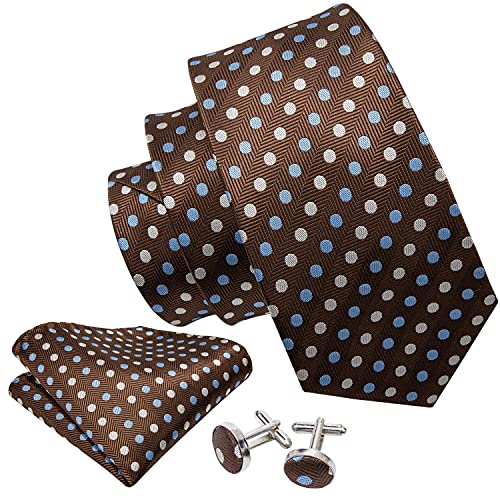 Image of Barry.Wang Ties for Men Silk Tie Sets Polka Dot Woven Necktie Pocket Square Cufflinks Business Wedding