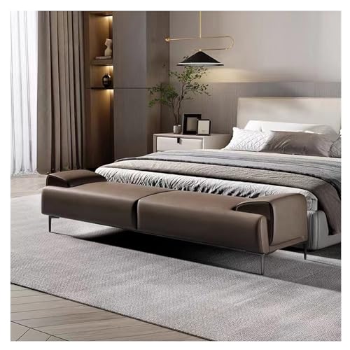 RENEESME Foot Stool for Bed Upholstered Footstool - End of Bed Stool for Makeup and Bedroom End of Bed, Leather Footstool with Armrests Bed Step Stools for High Beds(B,180 * 45 * 45cm)