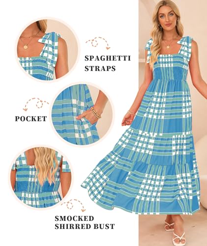 Image of CURBODO Women's Summer Maxi Dress Boho Spaghetti Straps Casual Long A-line Smocked Beach Dress Square Neck Flowy Sun Dress