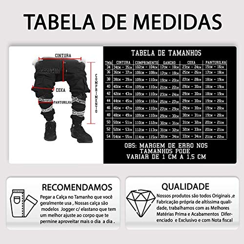 Calça Jogger Masculina Preta Sarja Com Fitas Tamanho:44;Cor:Preto