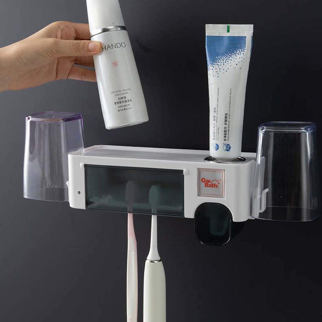 TJH - Sterilizzatore per spazzolini da Denti, sterilizzazione UV, scaffale per spazzolini da Denti, a Prova di Polvere, Bagno dentifricio da Parete Senza punzone Gray Caricatore di USB
