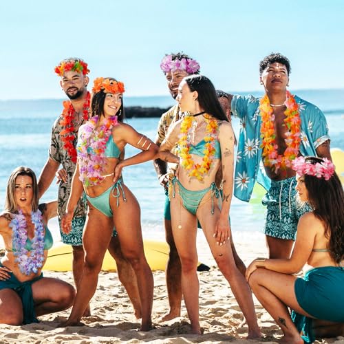 hawaiian leis decorations24pcsleis for luau party decortropical hawaiian bulk hula dance party decorcolorful flower necklace summer beach pool birthday theme party favors supplies