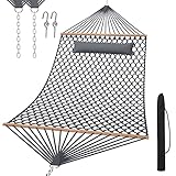 TONAHUTU 13FT Hammocks, Traditional Hand Woven Cotton Rope Hammock with Free Extension Chains for Ou