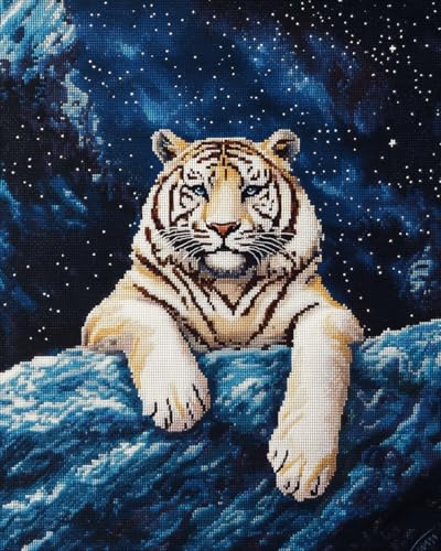 Broderie diamant tigre blanc 40x50cm MIRONS kit complet de peinture strass