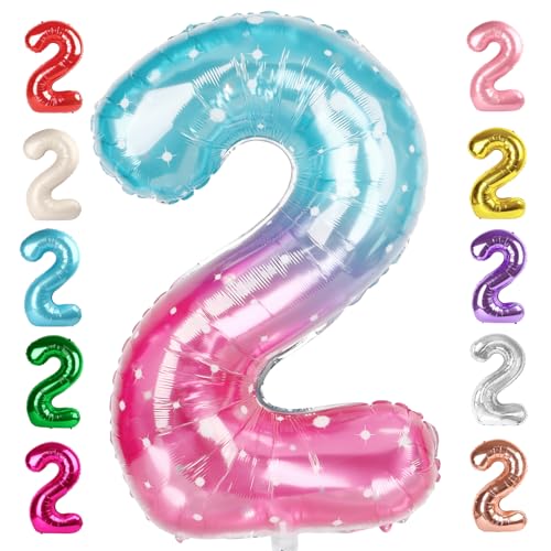 Image of 2 Balloon Numbers Birthday Decorations, 40In Pink Purple Blue Balloons | Eye-catching Appearance, Perfect Decorative Centerpieces, Convenient Self-sealing Structure, Widely for Various Occasions