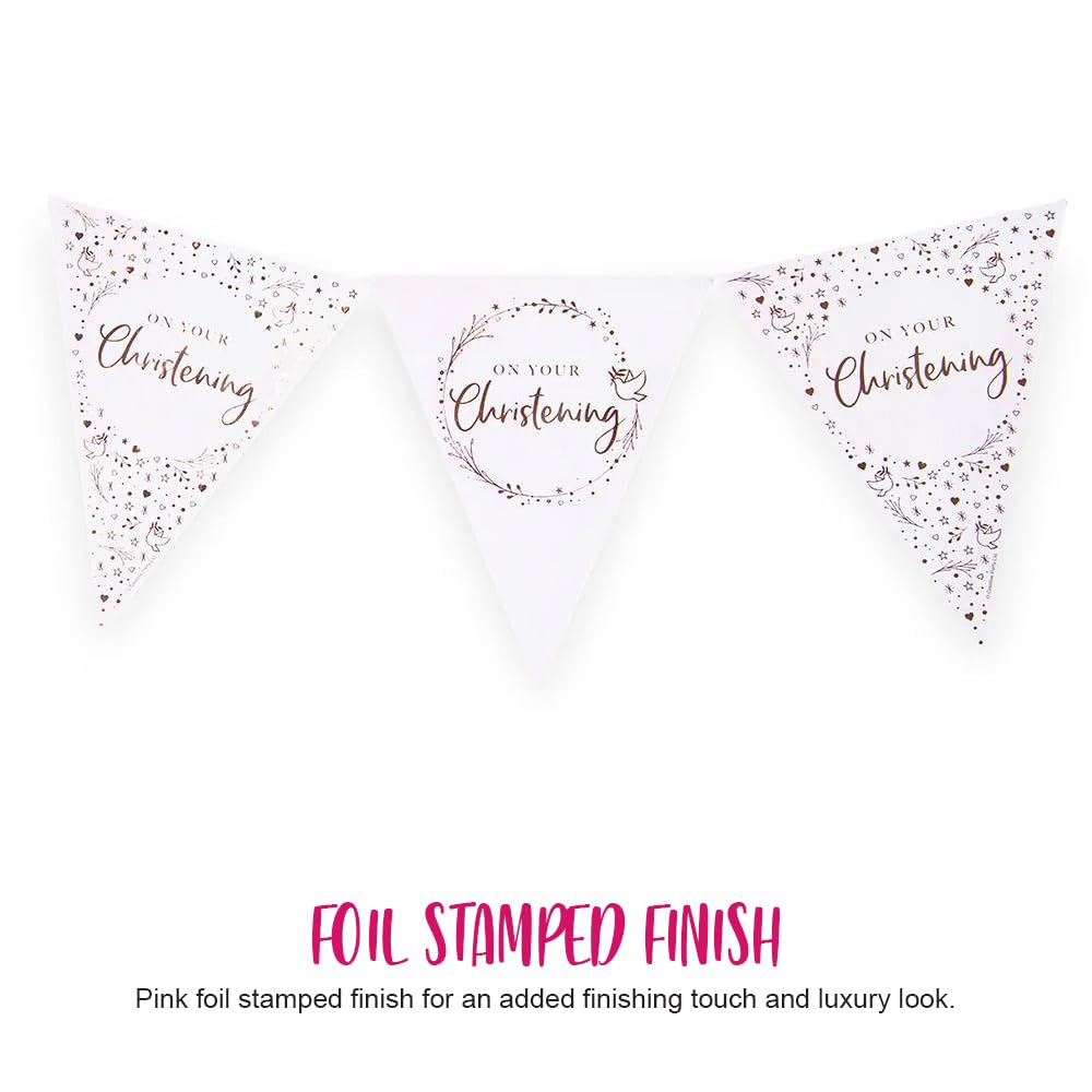Anniversary House On Your Christening Paper Flag Bunting, Pink Rose Gold - Image 4