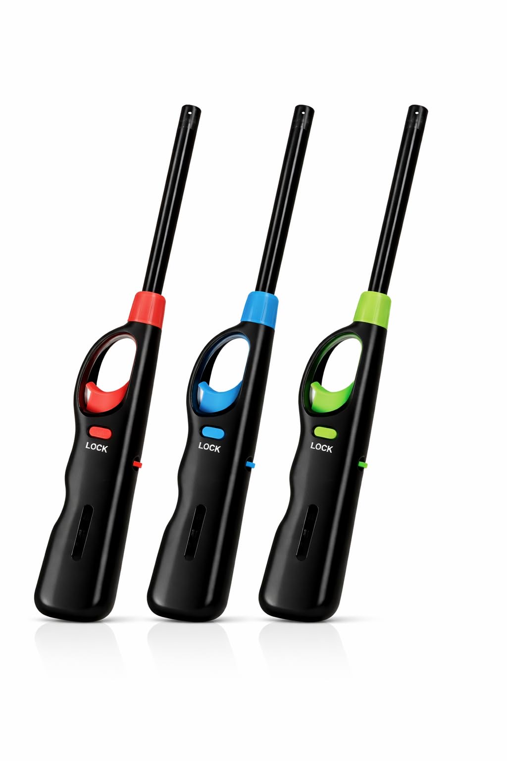 Long Reach BBQ Utility Lighter with Safety Lock Multipurpose for Grill Candles Stove Fireplace Assorted Colors 3 Pack